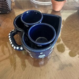 Vintage Gmundner Keramik Austria Dirndl Blue Ceramic Heart Dish & Ramekins Set